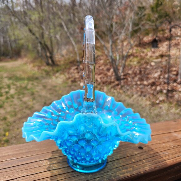 Fenton Other - Vintage Fenton Blue Opalescent Hobnail Basket